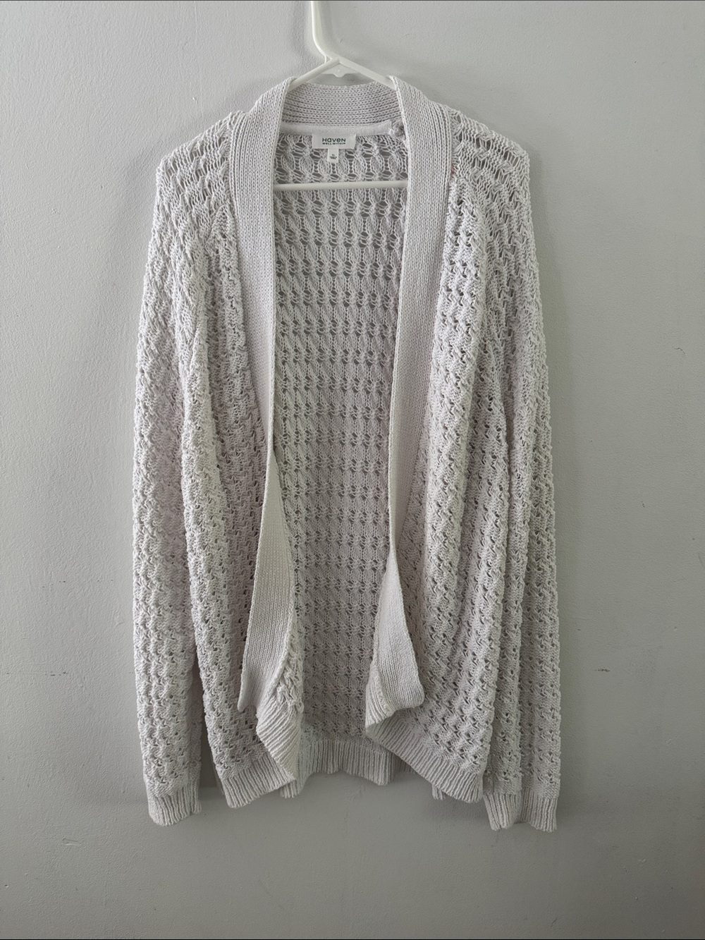 Haven Well Within Open-Front White Crochet Cardigan Sz XL